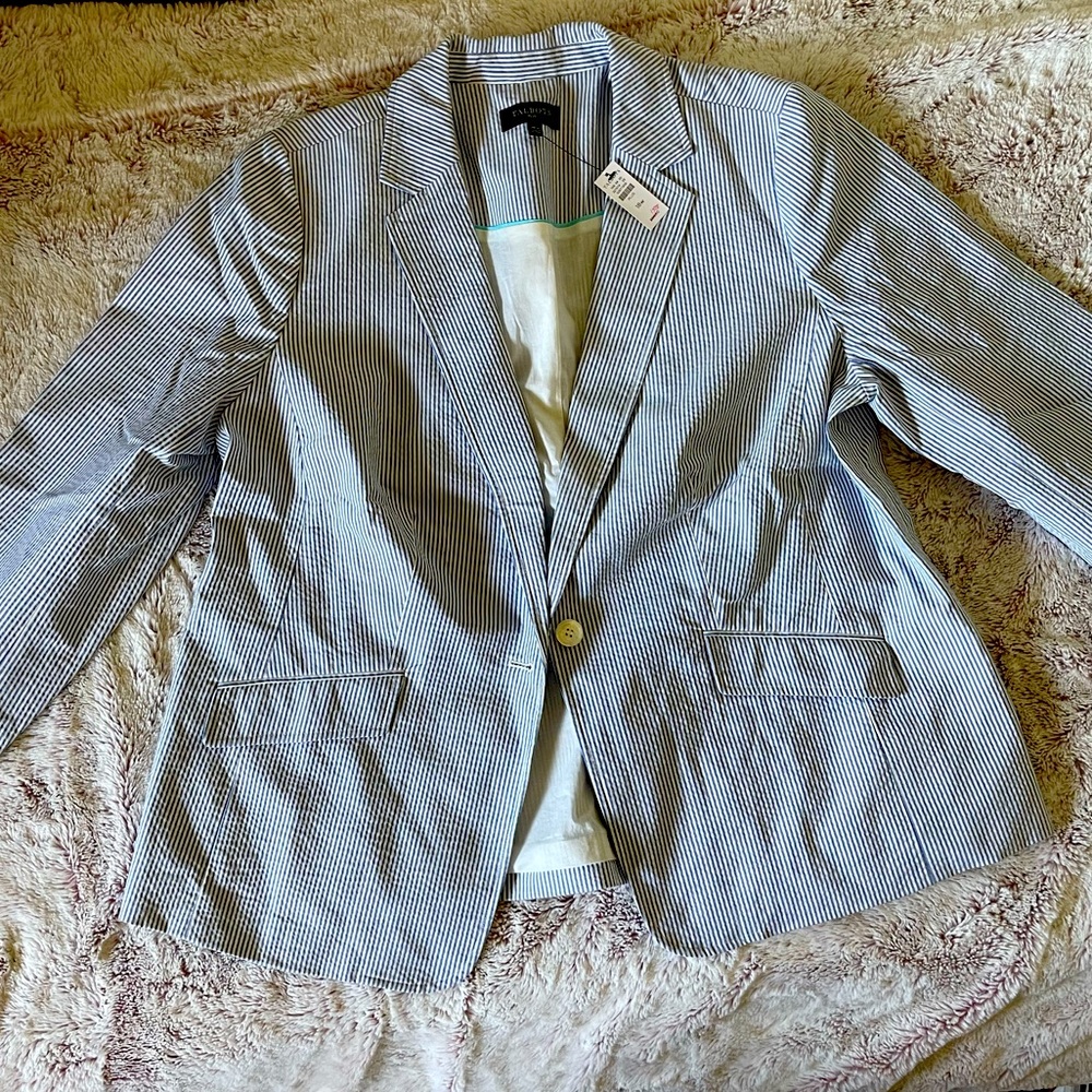 Talbots Seersucker Summer Blazer Blue/White